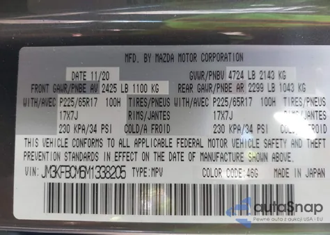 2021 Mazda Cx-5 Touring z USA, uszkodzony, nr VIN JM3KFBCM6M1338205